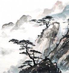 无框画中国山水画背景墙