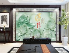 中国风设计绿色玉雕中国风电视背景墙设计素材