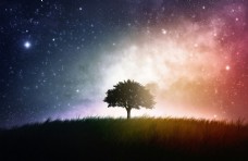 科幻星系梦幻宇宙背景与树木图片