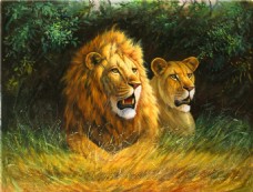 两只狮子装饰画