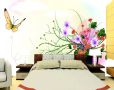 花卉蝴蝶装饰背景墙