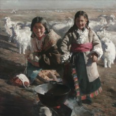 女性西藏美女女孩油画写生图片