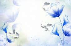 蓝色花朵时尚背景墙