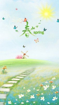 绿背景春天海报背景