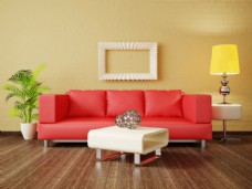 红色沙发与茶几图片