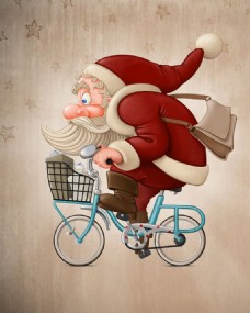 骑自行车的圣诞老人卡通画图片