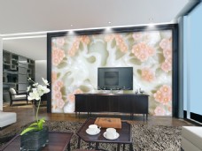 粉红淡雅中国风电视背景墙设计
