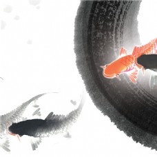 鲤鱼戏水水墨装饰画