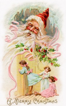 圣诞女孩复古圣诞老人与小女孩图片