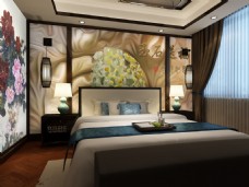 豪华时尚中国风卧室背景墙素材模板