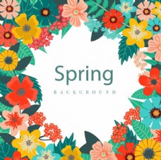 春天吊旗卡通春季五彩花卉海报