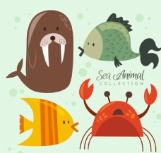 4种可爱海洋动物矢量素材