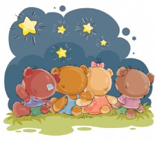 卡通4只小熊看星星