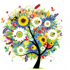 花朵创意手绘创意树木花朵素材