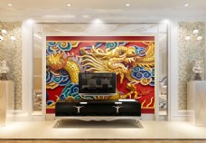 中国龙浮雕背景墙