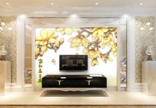 金色花卉装饰背景墙