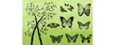 蝴蝶飞舞飞舞的蝴蝶和竹叶笔刷
