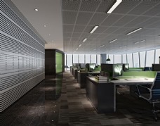 现代大型办公大厅模型