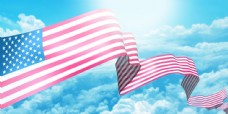 空中飘荡的美国国旗图片