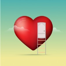 情人节快乐带门梯的红心背景