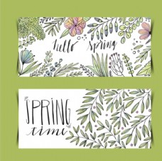 春季新品上市手绘水彩春季花草横幅