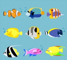 9款卡通海洋鱼类矢量素材