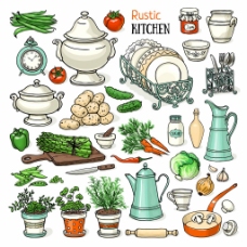 厨具蔬菜插画