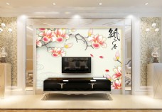 中式花卉背景墙