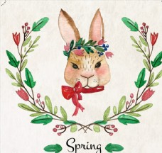 矢量花卉水彩绘兔子头像和花卉矢量素材