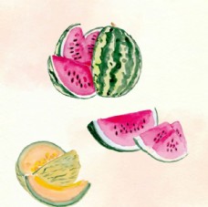 进口蔬果手绘水彩西瓜甜瓜插图